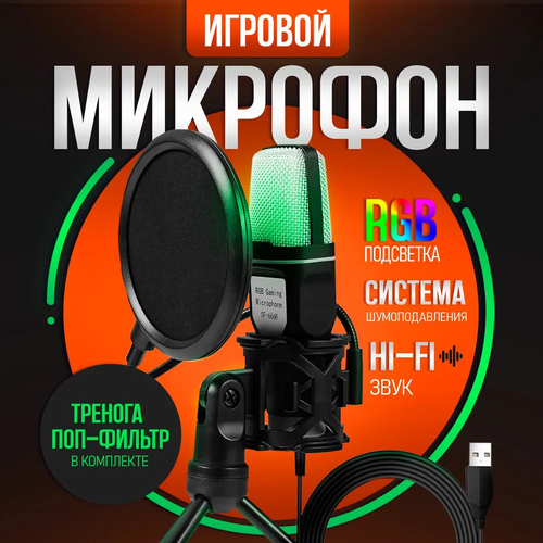 Микрофон игровой для стриминга Yanmai SF-666R ПК черный USB 2190₽