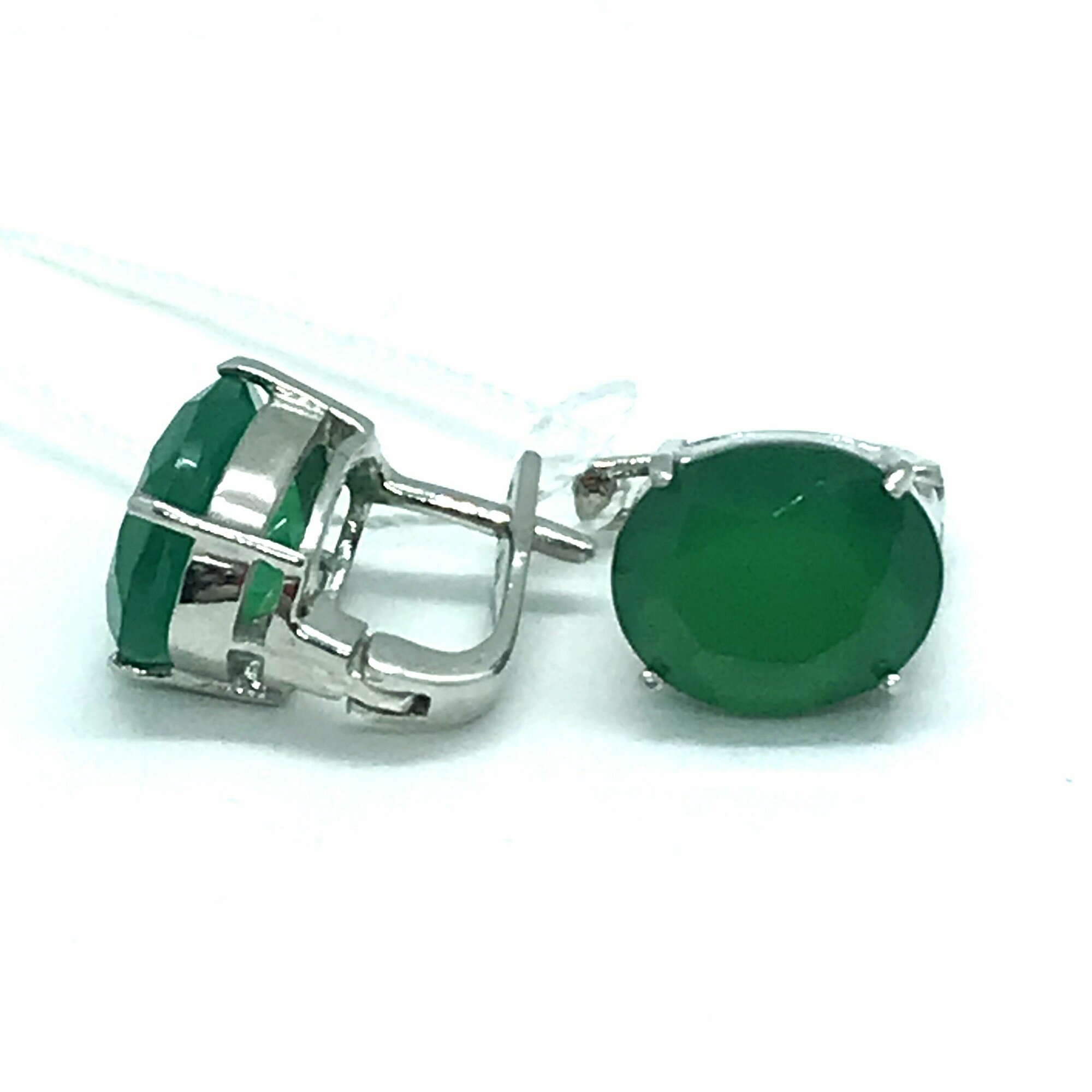Серьги серебро, 925 проба, родирование, агат, , зеленый