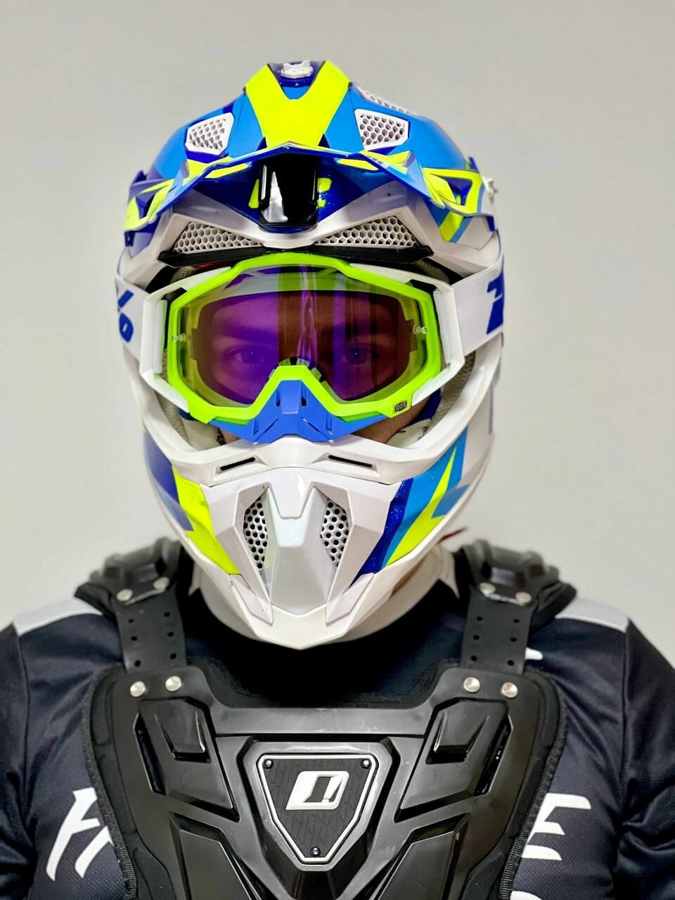 Очки для мотокросса и эндуро Motolike зелено-бело-синяя иридиевая линза — фото 8
