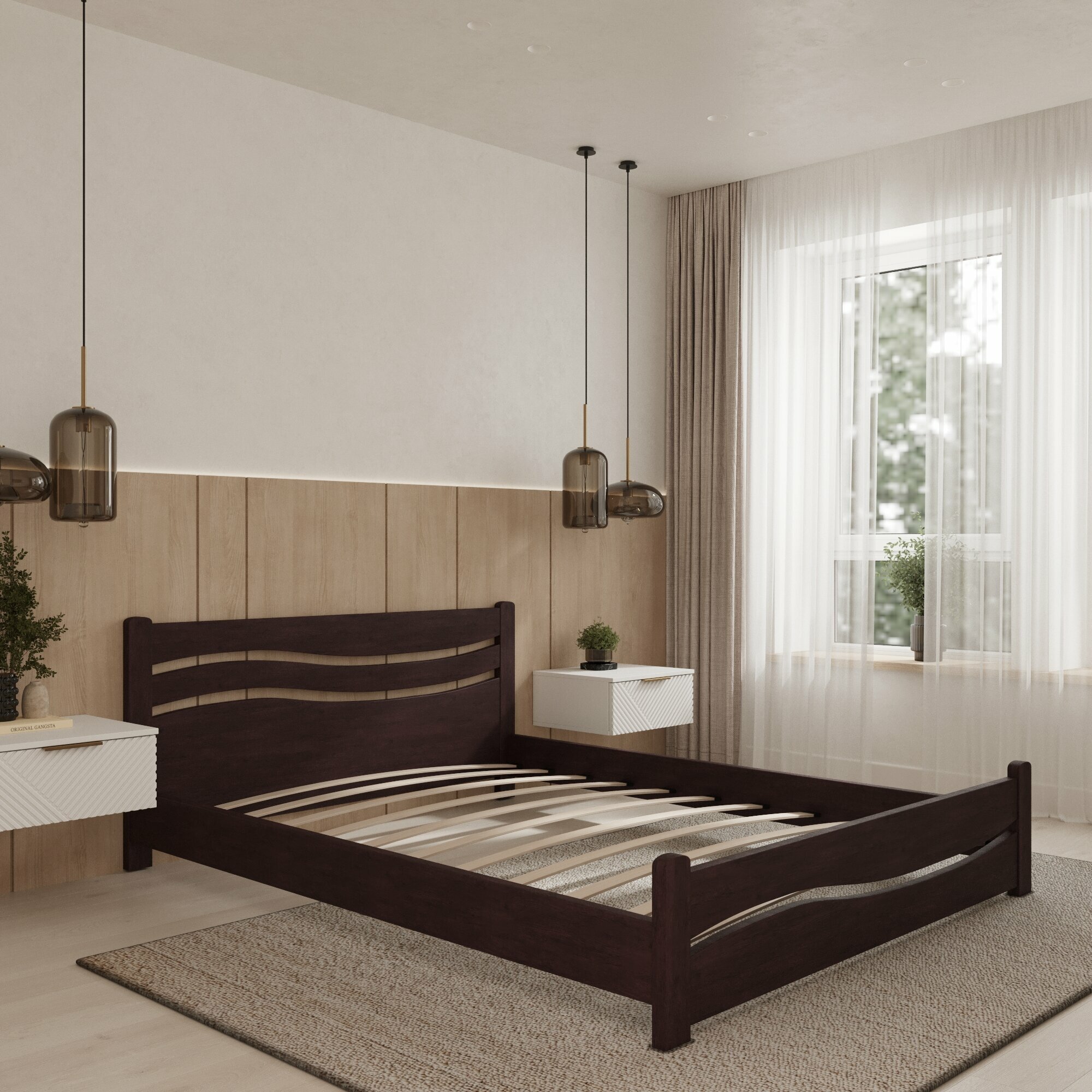 Двуспальная кровать Кровать деревянная Волна 120*200, 120х200 см, ММК-Древ Бук
