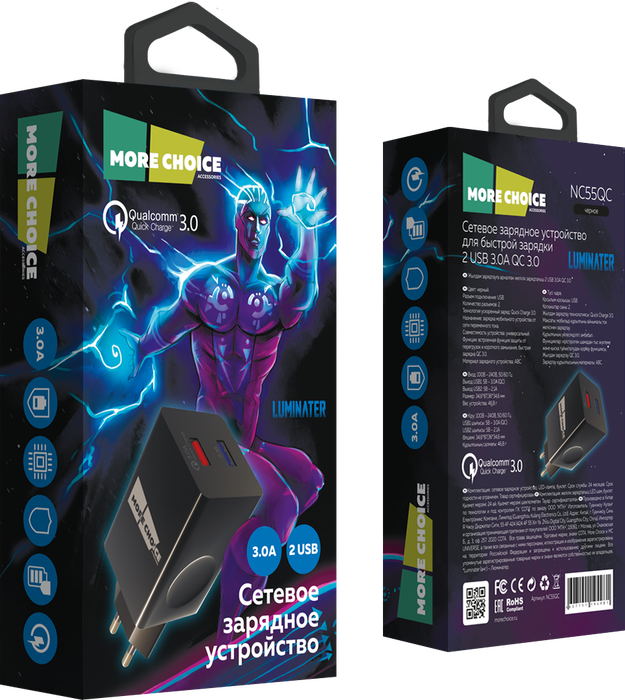 Зарядное устройство сетевое More Choice Smart 2*USB 3.0A QC3.0 быстрая зарядка для micro USB Black - фото №7