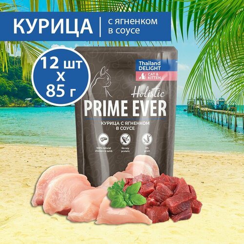 Влажный корм для кошек Prime Ever Holistic курица с ягненком в соусе, пауч, упаковка 12 шт х 85 г