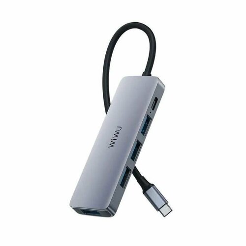 usb хаб wiwu alpha 541bc 5 в 1 type c to 3 x usb 3 0 usb 2 0 type c pd 60 вт серый Хаб USB Wiwu A541BC 100W-PD/3xUSB2.0/USB3.0 Grey 6936686408561