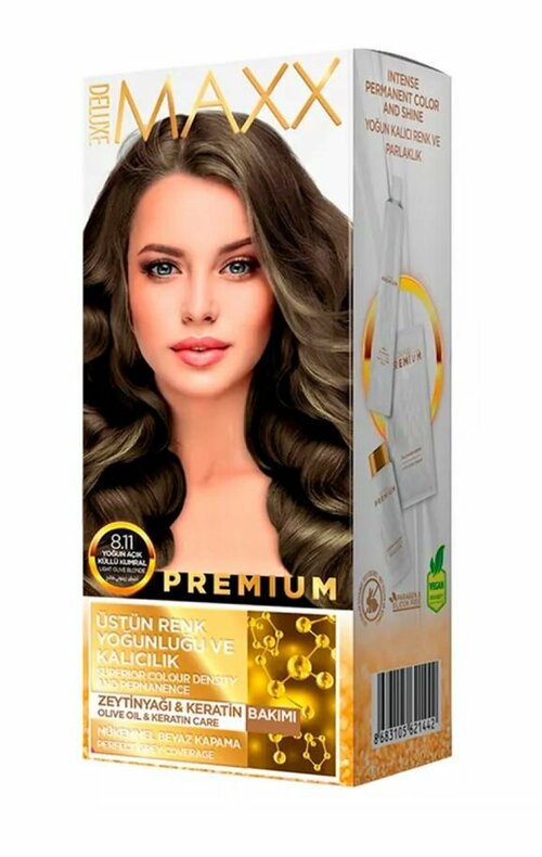 MAXX DELUXE Краска для волос Premium, тон 8.11 Интенсив пепельно-русый, 110 г, 1 уп