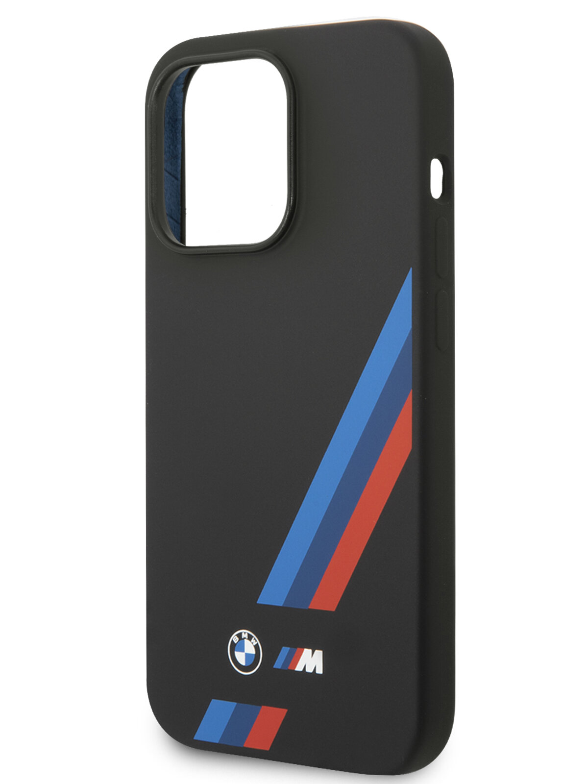 BMW для iPhone 15 Pro чехол M-Collection Liquid silicone Tricolor stripes Hard Black, шт