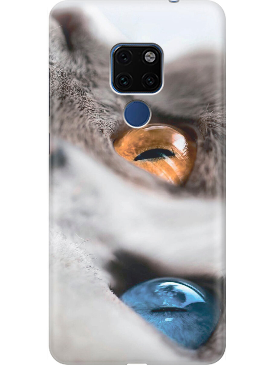 Силиконовый чехол на Huawei Mate 20, Хуавей Мейт 20 с принтом "Кот с разноцветными глазами"