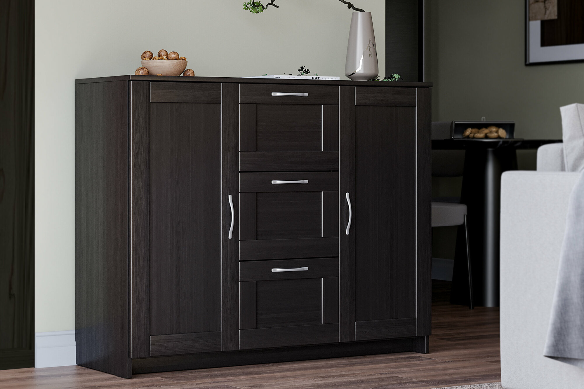 фото Комод VMG Industry Сириус 3 ящика дуб венге 117.1х41.2х94.6 см