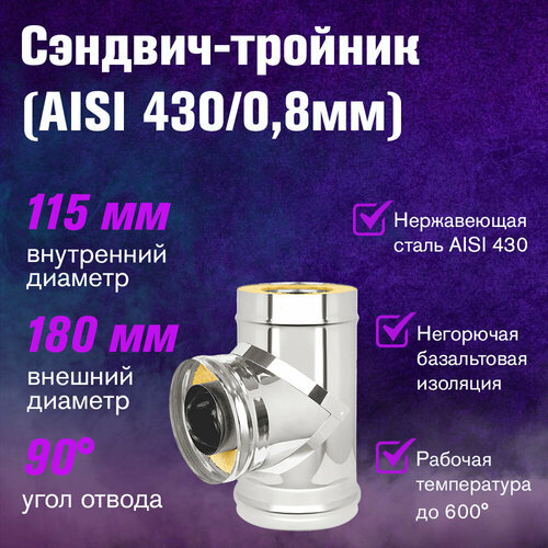 Сэндвич-тройник Нержавейка+Нержавейка (AISI 430/0,8мм) (115х180)