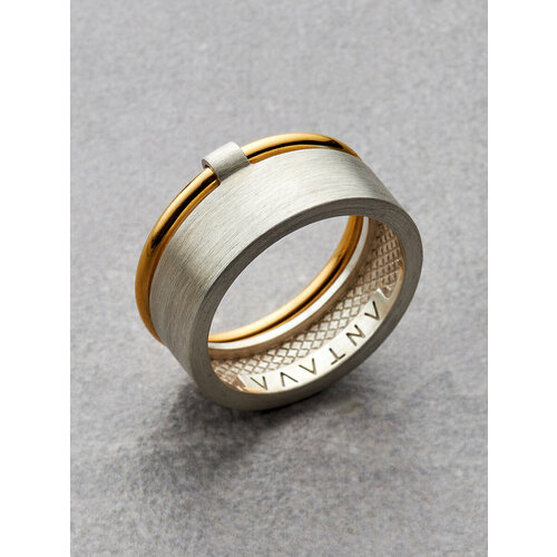 фото Кольцо обручальное двойное широкое серебряное кольцо с позолотой, серебро, 925 проба, золочение, размер 21.5, золотой, серебряный antava