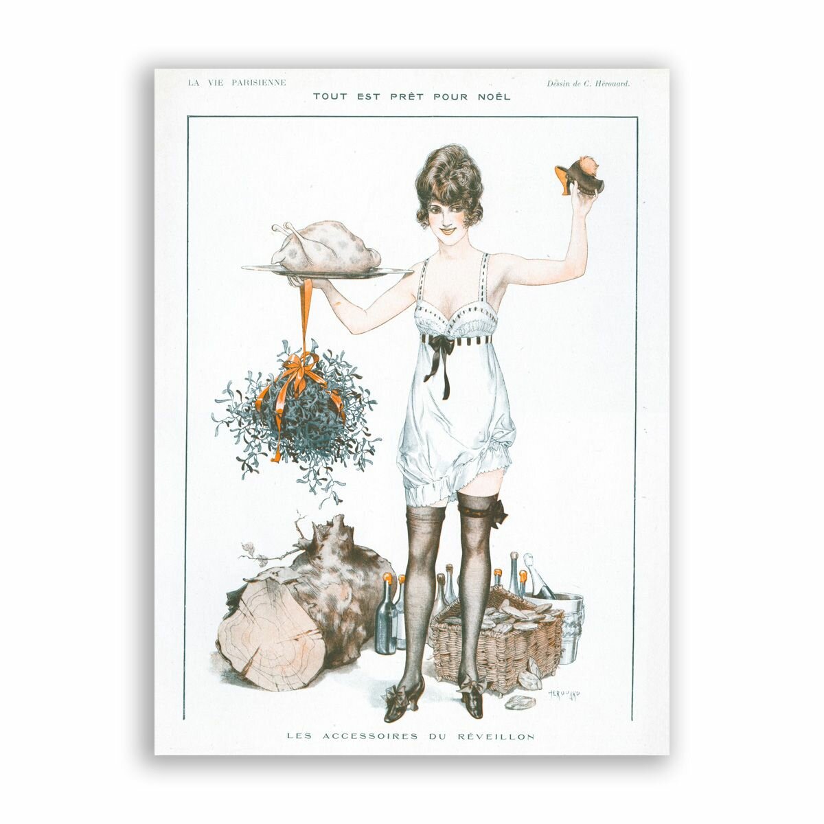 Постер на бумаге в стиле Пин-ап / La Vie Parisienne - Tout Est Pret Pour Noel les Accessoires / Размер 30 x 40 см