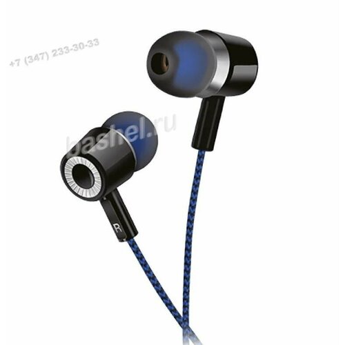 Наушники вставные Perfeo MILD чёрные чёрно-синий тканевый провод электротовар 880₽