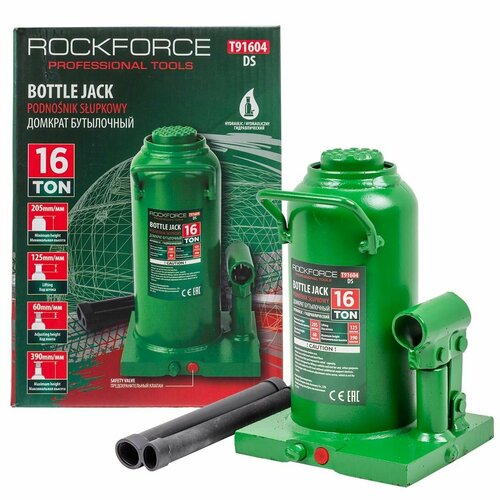 Домкрат бутылочный 16т с клапаном (h min-227мм, h max-427мм) RockForce RF-T91604 (DS)