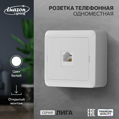 Розетка телефонная одноместная Luazon Lighting Лига, накладная, белая