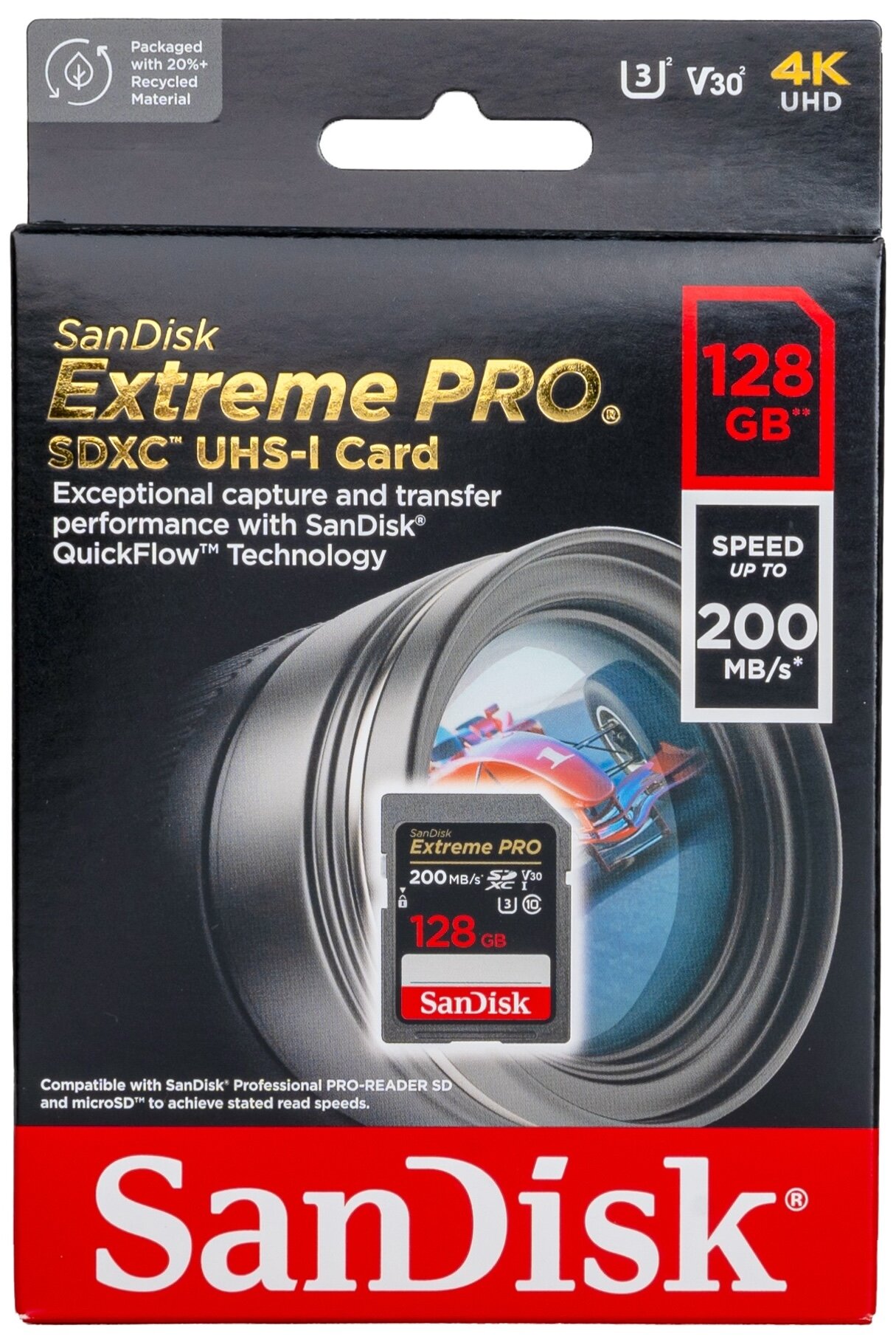 Карта памяти SanDisk Extreme PRO SDXC 128 ГБ Class 10 UHS-I U3 V30 (R/W 200/90 Mb/s)