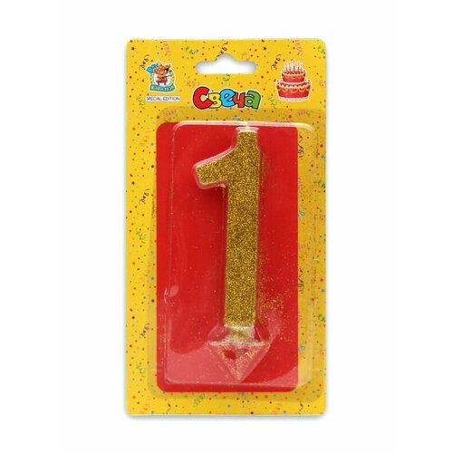 Свеча для торта Золотой глиттер малая Цифра 1 С-1819 319₽
