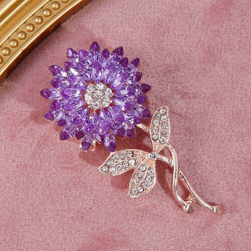 Брошь, кристалл, фиолетовый/золото