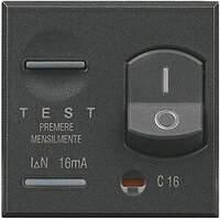 BT Axolute Антрацит “Salvavita” двухполюсный дифференциальный автоматический выключатель, 16 А, индикатор состояния контактов, кнопка контроля, размык HS4305/16