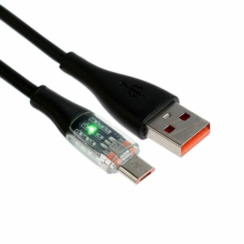 Кабель, 2 А, MicroUSB - USB, прозрачный, TPE оплётка, 1 м, чёрный кабель baseus microusb usb 2 а tpe оплётка 1 м чёрный