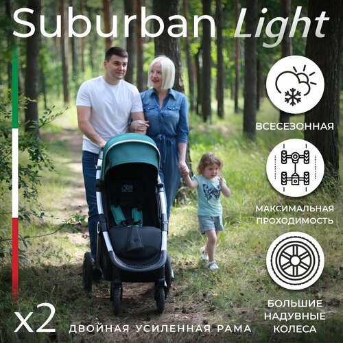фото Всесезонная прогулочная коляска с надувными колесами sweet baby suburban light blue (air)