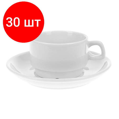 Комплект 30 штук, Чайная пара Collage 250мл фарфор, белый , фк195