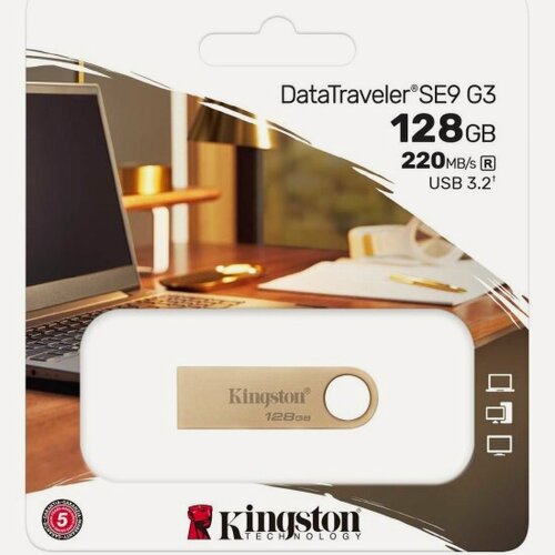 Изображение товара USB флешка Kingston 128Gb DTSE9G3/128Gb USB 3.2 Gen 1 (220/100 Mb/s) gold