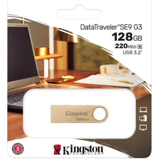 USB флешка Kingston 128Gb DTSE9G3/128Gb USB 3.2 Gen 1 (220/100 Mb/s) gold