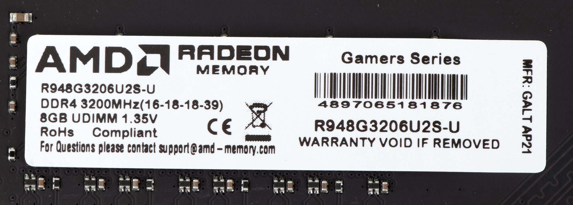 Модуль памяти DDR4 8GB AMD Radeon R9 Gamers PC4-25600 3200MHz CL16 1.35V RTL - фото №12