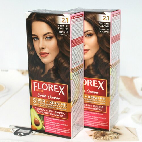 Краска 2 шт для волос 21 FLOREX-SUPER Светлый каштан 605₽