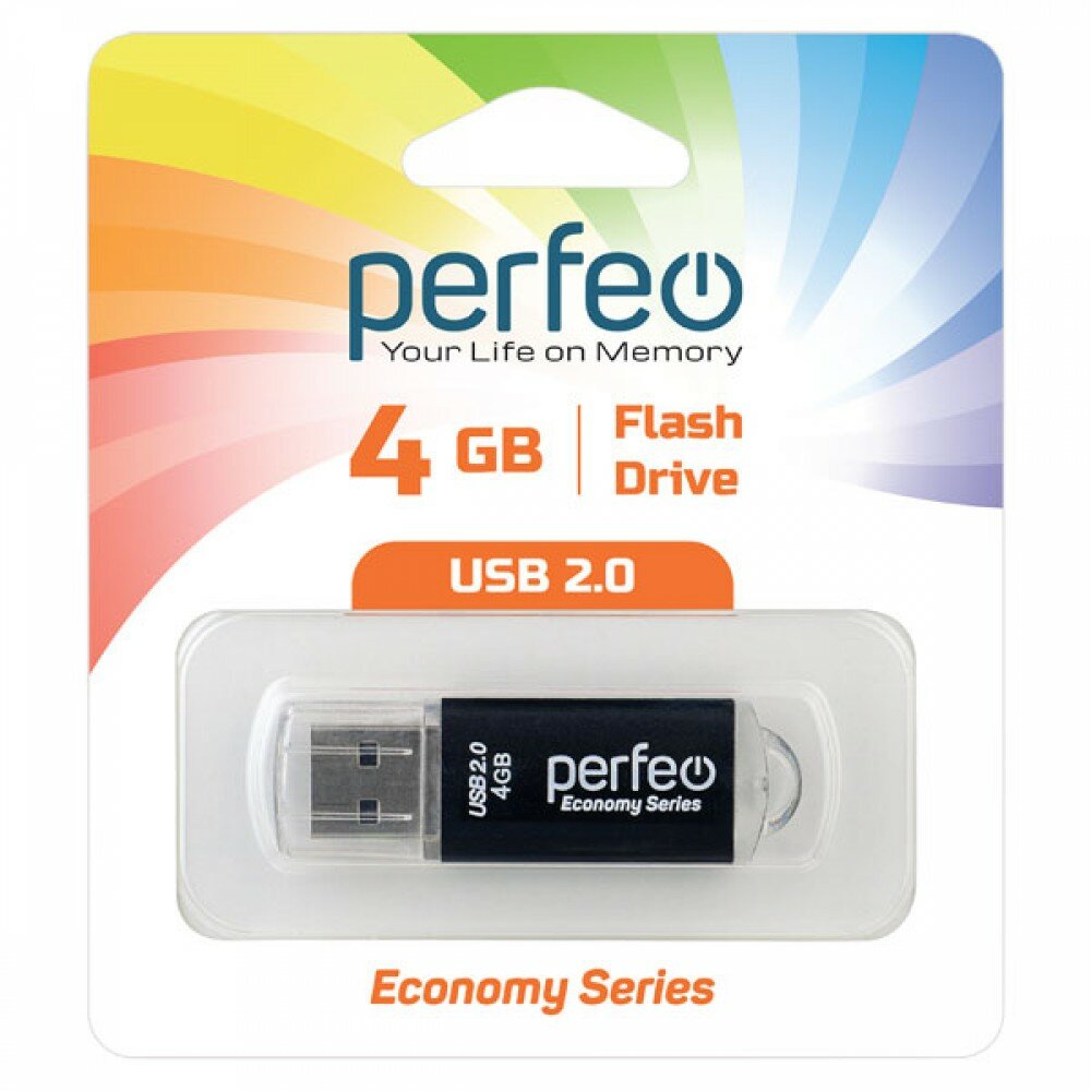 Флешка Perfeo ES E01, USB 2.0, 4 Гб, черная, алюминий, съемный колпачок
