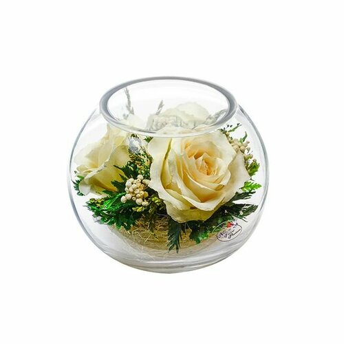 Цветы в стекле Композиция из кремовых роз 8625₽