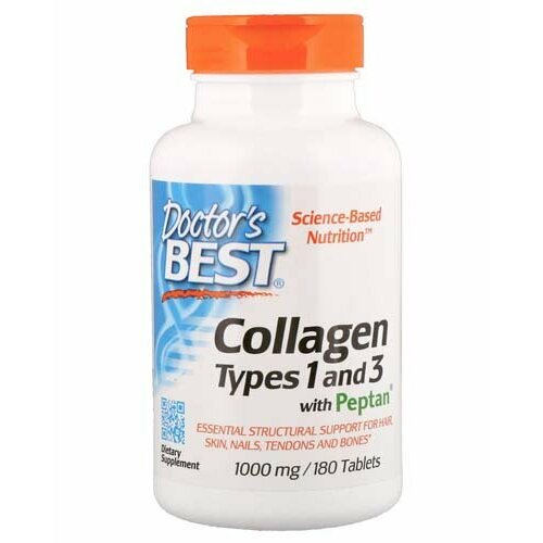 Doctor's Best Collagen Types 1 and 3 with Peptan 1000 мг Коллаген, тип 1 и 3, с пептаном, 180 табл (Doctor's Best)