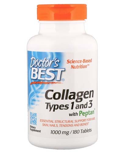 Doctor's Best Collagen Types 1 and 3 with Peptan 1000 мг Коллаген, тип 1 и 3, с пептаном, 180 табл (Doctor's Best)