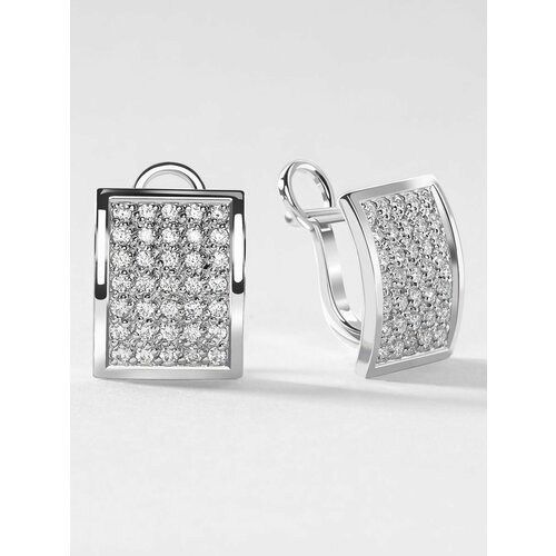 Серьги KAPLI jewelry, серебро, 925 проба, родирование, муассанит, размер 13 мм, длина 1.6 см, белый, серый