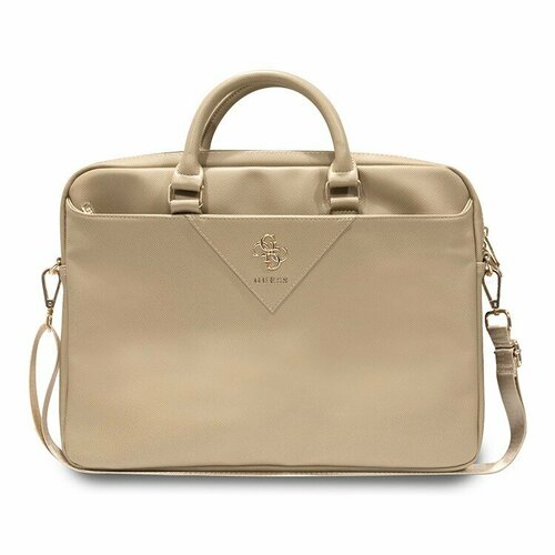 Guess для ноутбуков 15"/16" сумка PU Grained leather Bag 4G metal logo with Zipper Light Gold золотистый, бежевый