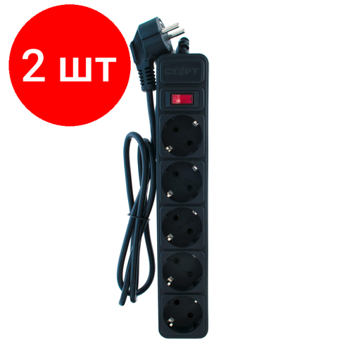 Комплект 2 штук, Сетевой фильтр старт С/УД-Ф SP 5x1 ZVT 5р/1.5м 10А/2200Вт черный сетевой фильтр старт с уд ф sp 5x3 5 розеток 3 м 10а 1 шт черный