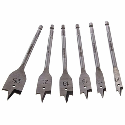 Набор сверл перовых по дереву 6 штук в наборе размер 101216182025 мм Тип хвостовика шестигранный 438₽