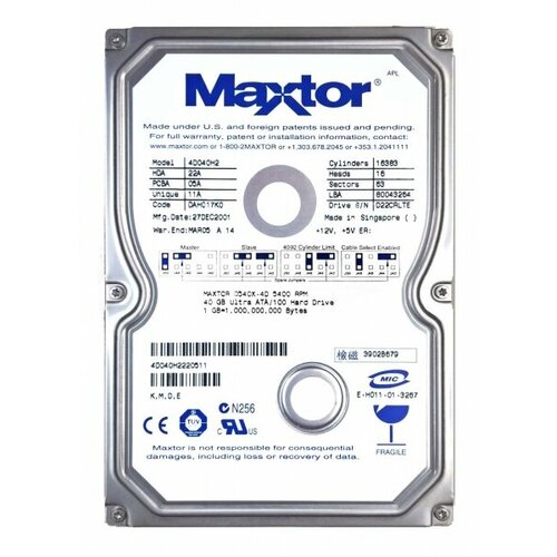 Жесткий диск Maxtor 4D040H2 40Gb 5400 IDE 35 HDD 3440₽