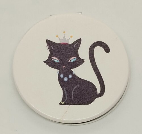 Изображение товара Зеркало кожаное, круглое "Кошечка с короной, голубые глазки"