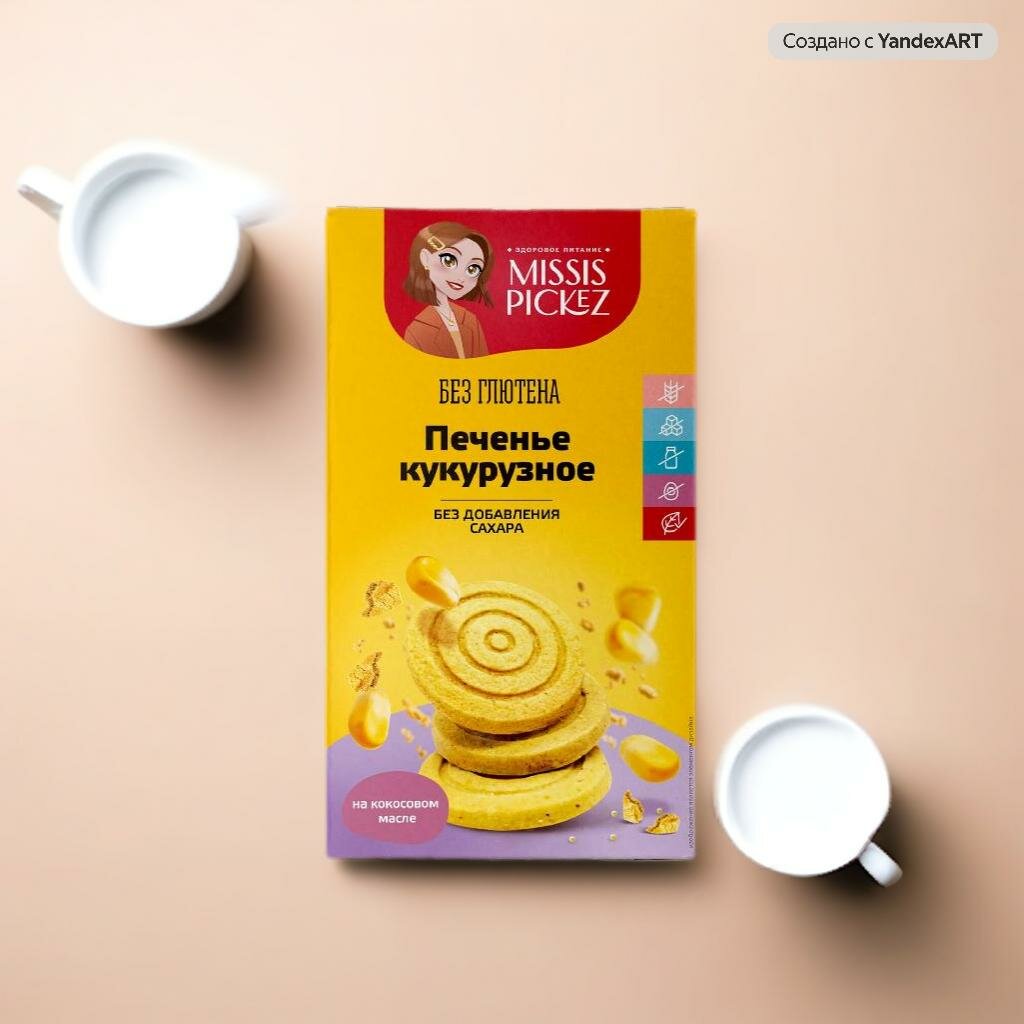 Изображение NEW! Печенье песочное Кукурузное, без сахара И без глютена, Missis Pickez 100г