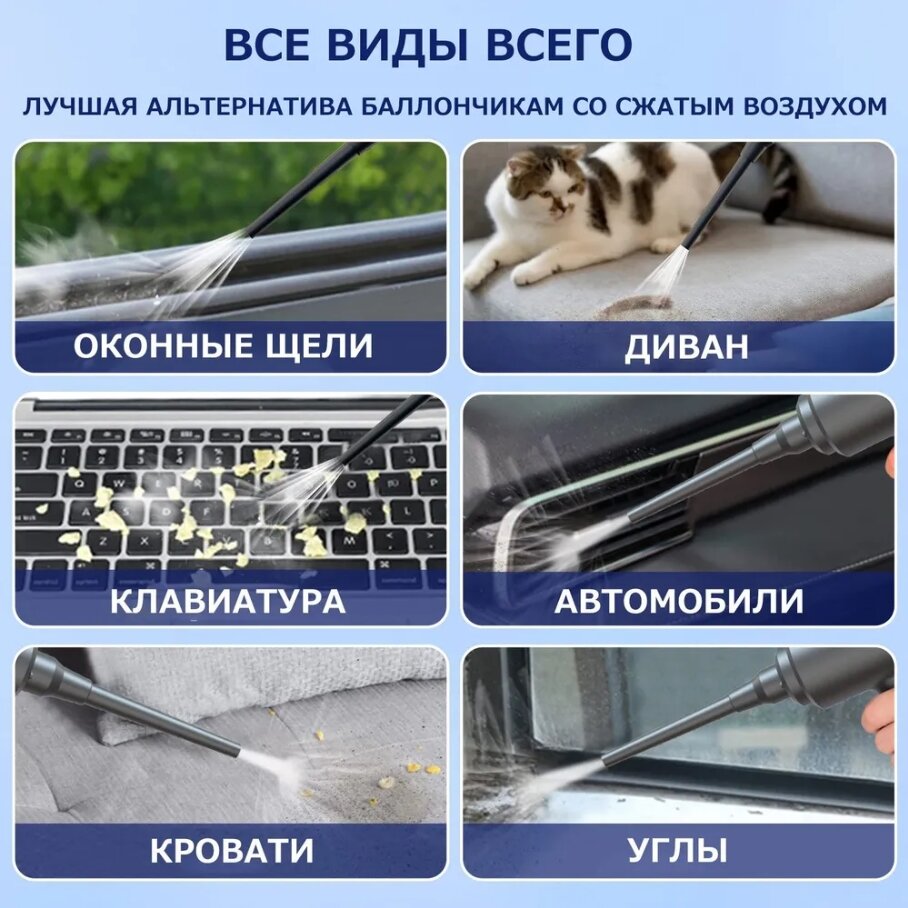 Воздуходувки Электрические Воздуходувка TAD08 для автомобилей и компьютеров, 500 Вт, 2 режима работы, 4 насадки