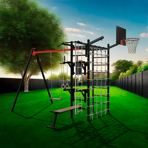 Уличный спортивно-игровой комплекс Sv Sport У3444К (ступени Чёрные / Подвесы для качелей на подшипниках 1 комп.)