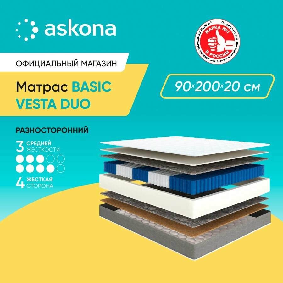 Матрас анатомический Askona (Аскона) Basic Vesta Duo 90х200