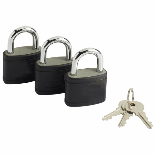 Замок навесной 3x34 мм чугун 3 шт с автоматической блокировкой и двойным запиранием для надежной защиты имущества Устанавливается на двери и решетки на шкафы ящики лари 2382₽