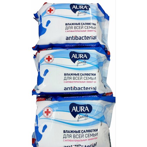 Влажные салфетки Aura family с антибактериальным эффектом big-pack 3 упаковки по 180 шт. влажные салфетки aura family с антибактериальным эффектом big pack 180 шт