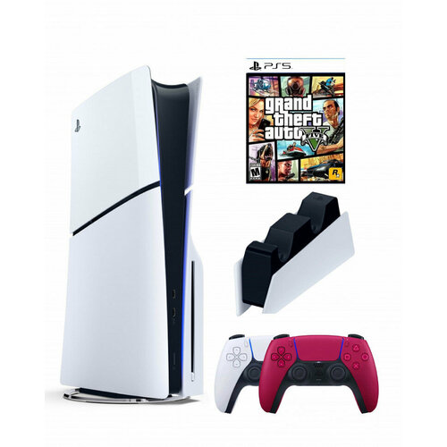 Приставка Sony Playstation 5 slim 1 Tb+2-ой геймпад(красный)+зарядное+GTA 5 игровая приставка sony playstation 5 с дисководом 825gb белый
