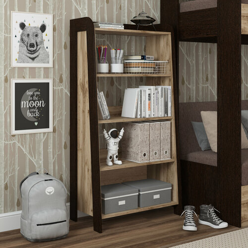 Этажерка, с полками, для книг, для игрушек, в детскую, в спальню, в гостиную, Есэндвич art Лаворо, 70х40х140 см (Дуб Вотан/Венге)