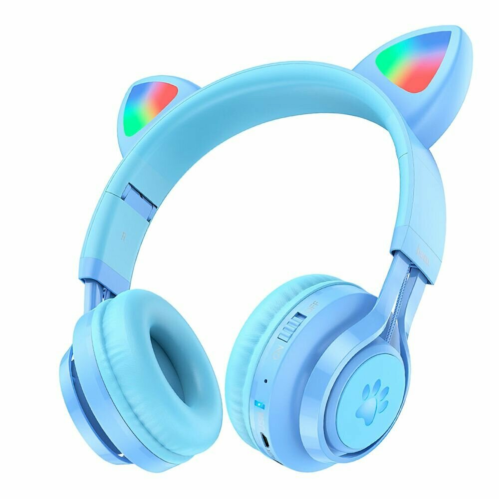 Bluetooth гарнитура HOCO W39 Cat Ear Kids BT5.3, AUX/MicroUSB, накладная, громкость +/-, LED, "ушки"
