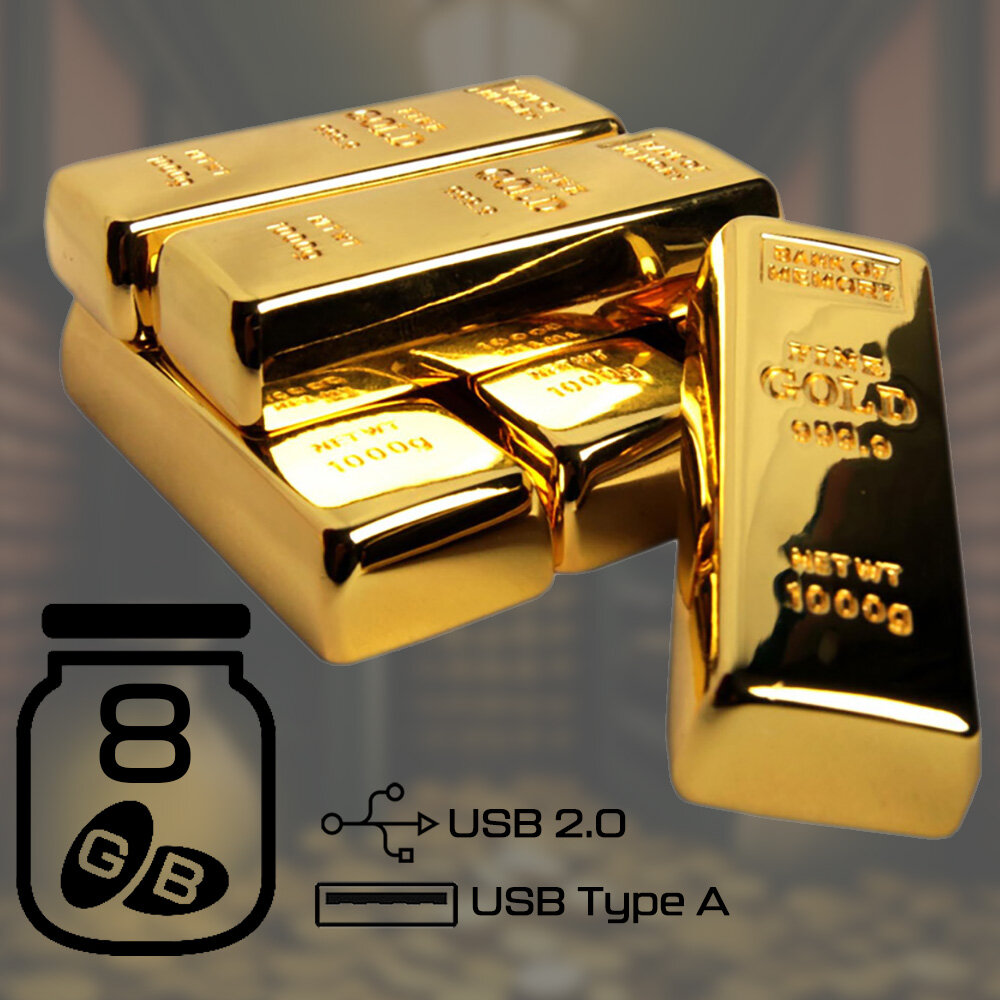 Металлическая флешка в виде слитка золота (8 Гб / GB USB 2.0 Золотой/Gold Gold_bar Flash drive VF- Gold bar)