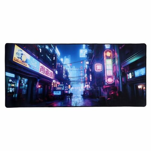 Коврик для мыши 40х90х03 см оверлок город в стиле cyberpunk 1178₽