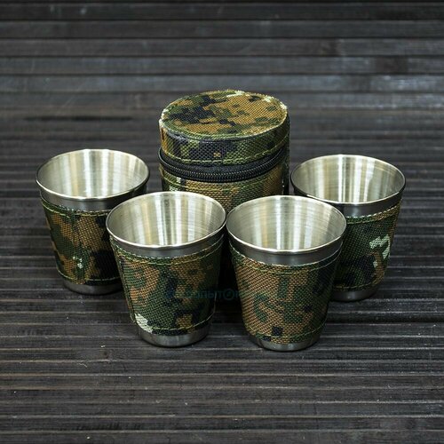 Набор стаканов туристических в чехле нержавеющая сталь 150 мл 4шт 400₽